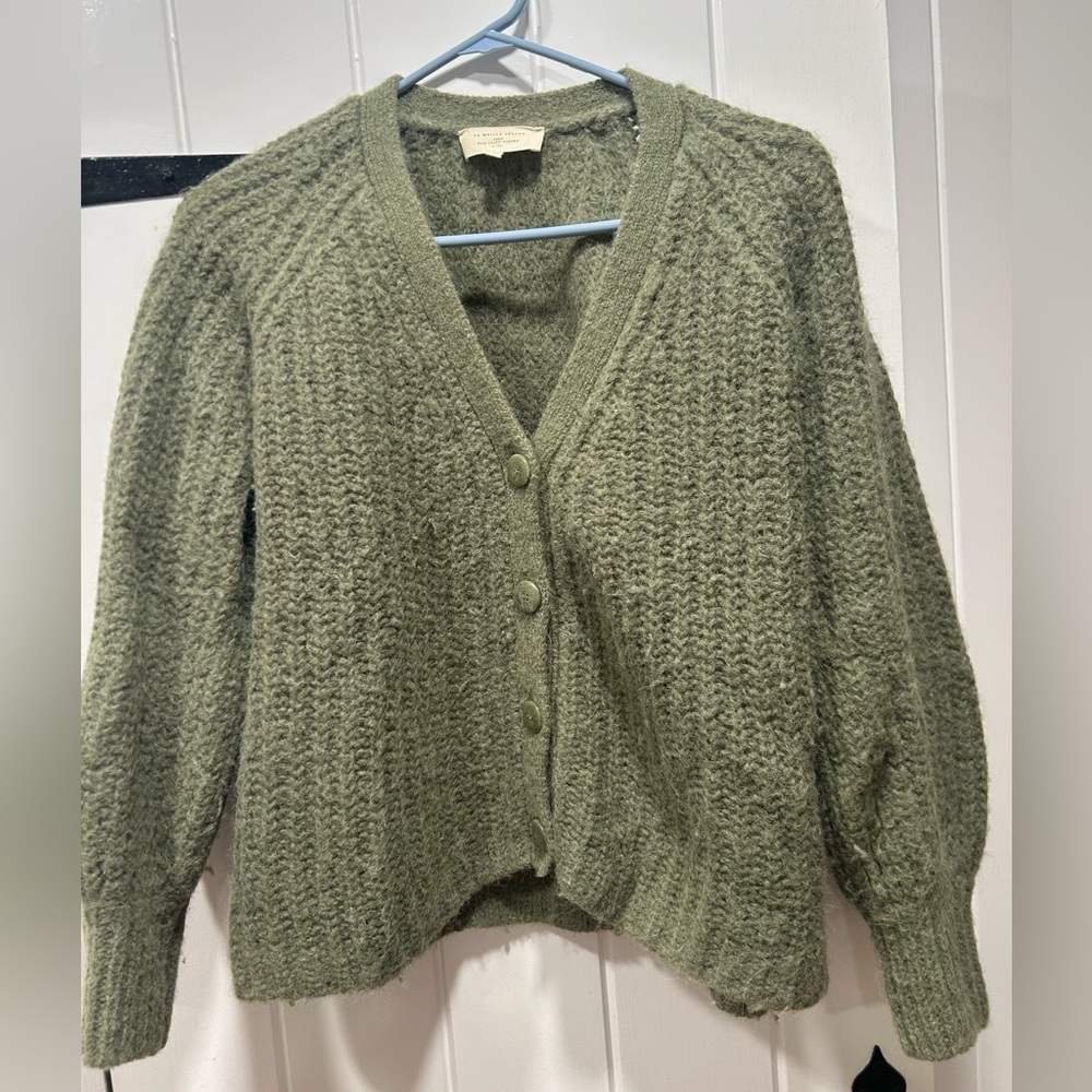 Sezane Basile Cardigan Khaki Green